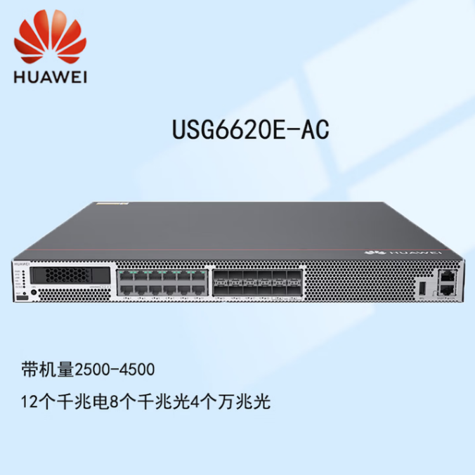 华为(HUAWEI)USG6620E 防火墙 12个千兆电 +8个千兆光 +4个万兆光(含IPS、AV、URL特征库升级服务72个月,整机三年质保,1个2.5英寸固态SSD 960GB,千兆多模光模块4个) (zhyghf_221749331)